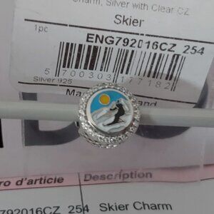 AUTHENTIC PANDORA Sterling Silver Skier Button Charm with Cz's ENG792016CZ_254